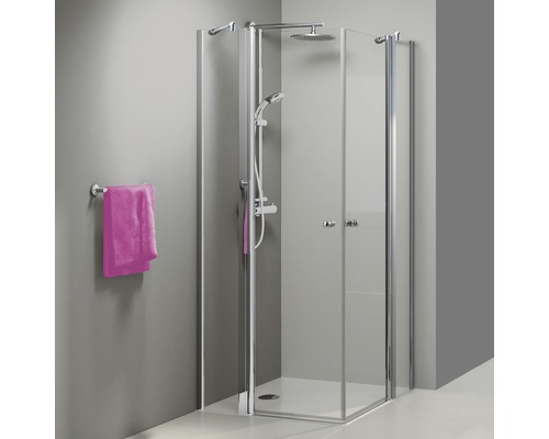 Douche d'accès d'angle porte pivotante Breuer Elana 6 80x80 cm verre transparent profilé couleur chrome