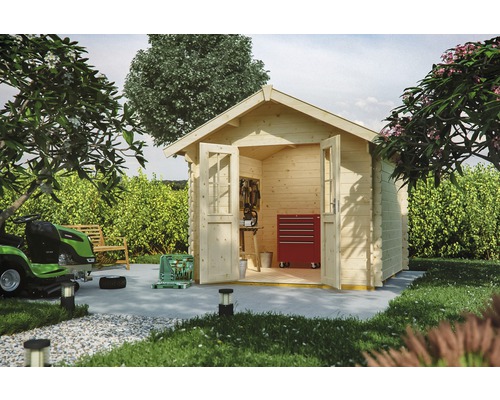 Chalet de jardin en madriers SKAN HOLZ Palma avec plancher 280 x 255 cm naturel