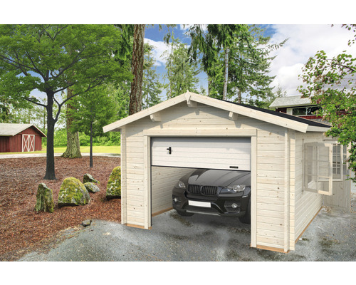 Garage simple Palmako Roger 19,0 m² avec portail sectionnel 426 x 598 cm naturel