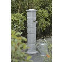 Point d''eau de jardin en pierre avec robinet et arrosoir dans le jardin