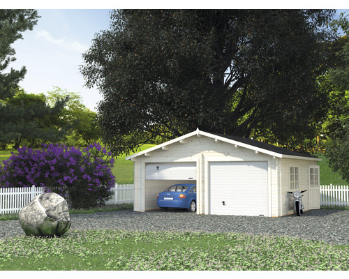 Garage double Palmako Roger 28,4 m² avec portails sectionnels 575x510 cm naturel
