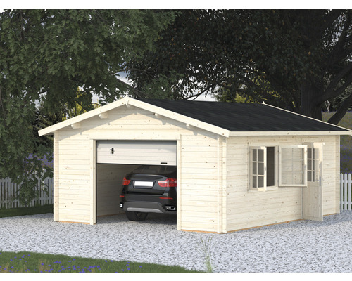 Garage simple Palmako Roger 23,9 m² avec portail sectionnel 450x550 cm naturel