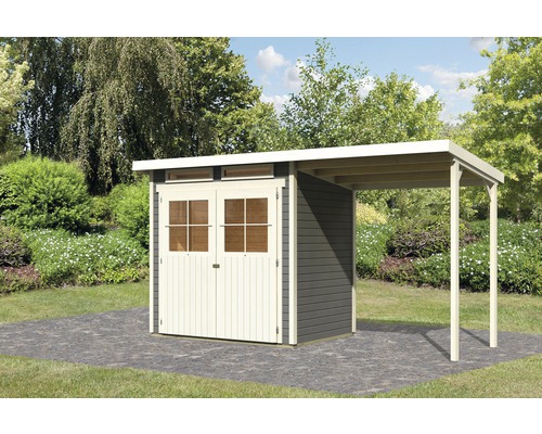 Abri de jardin Karibu Glücksburg 2 avec toit en appentis 387x156 cm terre cuite