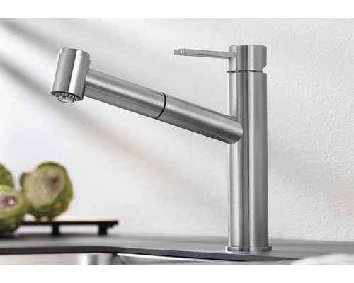 Robinet d''évier en acier inoxydable avec douchette extractible