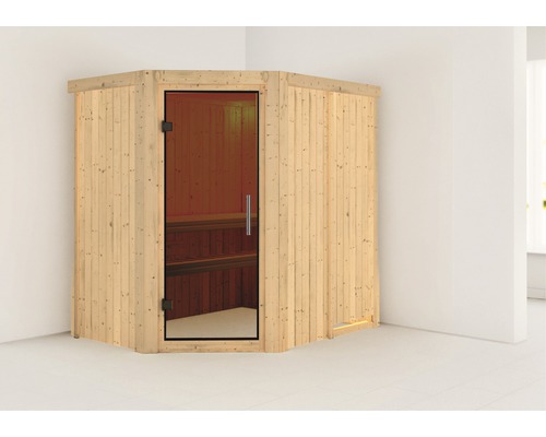 Sauna modulaire Karibu Carina sans poêle sans couronne avec portes entièrement vitrées coloris graphite