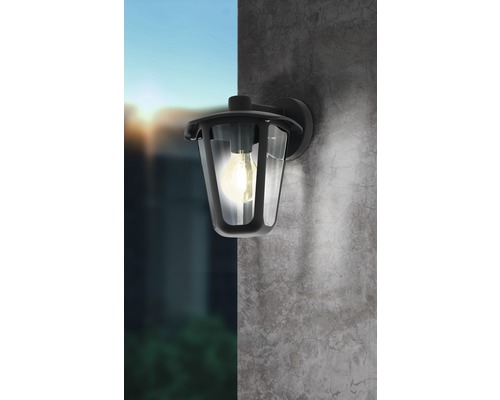 Wandleuchte mit Glühbirne an einer grauen Wand