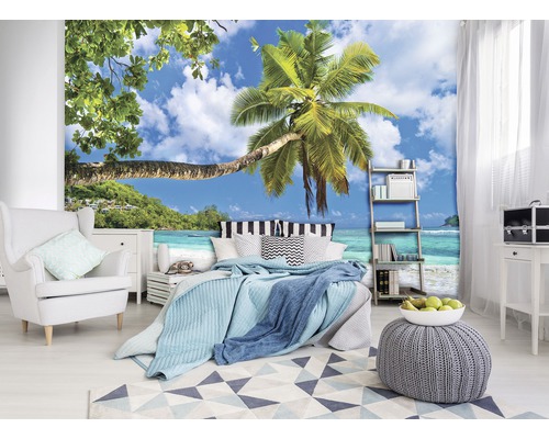 Chambre à coucher avec papier peint photo motif palmier