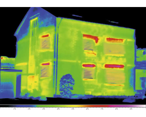 Image thermique d''une maison montrant les pertes de chaleur.
