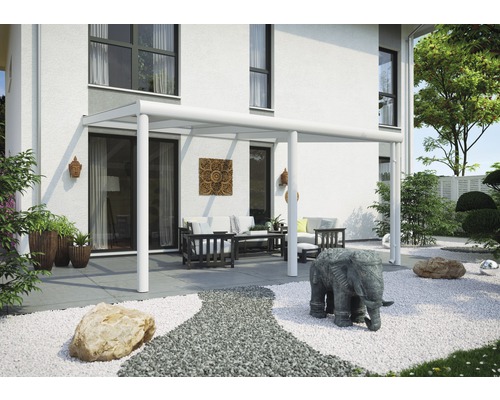 Terrasse avec toit de terrasse et mobilier de jardin