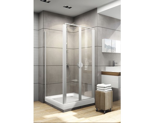 Porte de douche avec paroi latérale Schulte ExpressPlus Sunny 80x80 cm verre transparent, couleur du profilé aluminium