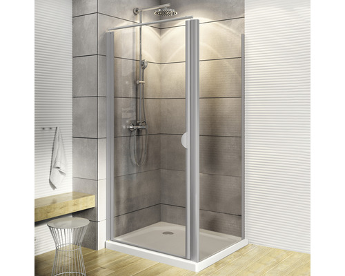 Porte de douche avec paroi latérale Schulte ExpressPlus Sunny 80x80 cm verre transparent, couleur du profilé aluminium