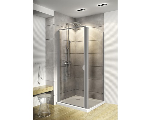 Porte de douche avec paroi latérale Schulte ExpressPlus Sunny 90x90 cm verre transparent, couleur du profilé aluminium