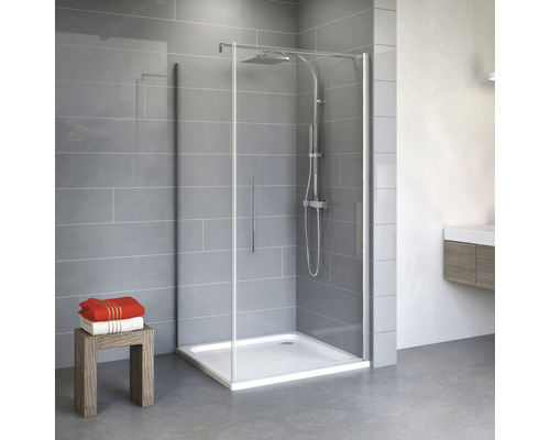 Porte de douche avec paroi latérale Schulte ExpressPlus Alexa Style 2.0 900x900 mm verre transparent, couleur du profilé aluminium