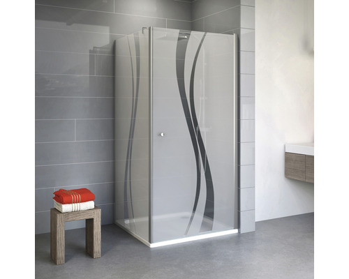 Porte pivotante avec paroi latérale SCHULTE ExpressPlus Alexa Style 2.0 90x90 cm décor de vitre liane couleur de profilé aluminium avec receveur de douche