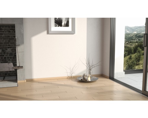 Pièce lumineuse avec parquet, décoration et vue sur la verdure