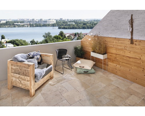 Dalles pour terrasses Travertin Roma crème set pour pose romaine = 1,48 m² (disponible uniquement par couches)