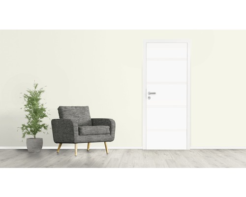 Scène d''intérieur avec fauteuil, plante d''intérieur et porte intérieure