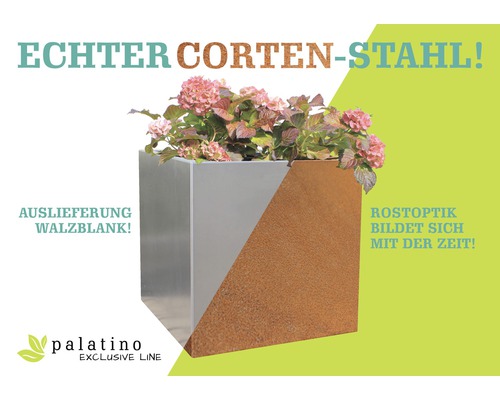 Blumenkasten aus Cortenstahl mit Pflanzen