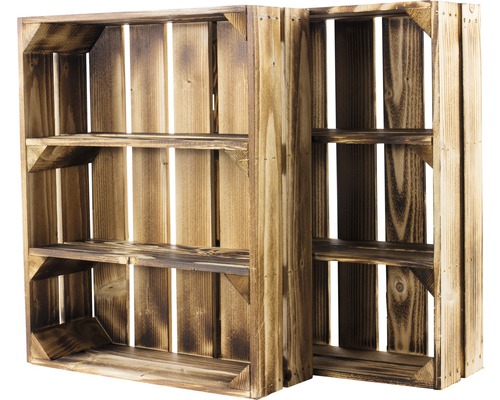 Deux caisses en bois avec étagères