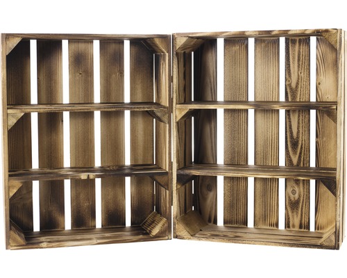 Deux caisses en bois ouvertes avec deux compartiments chacune