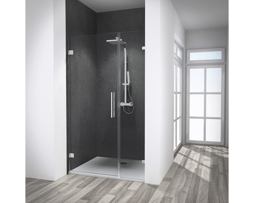 Porte de douche dans une niche Schulte Davita type de verre discret y compris prise de mesures, livraison et montage
