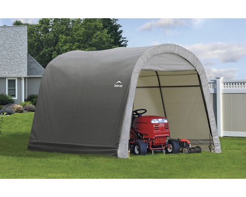 Garage grise pour équipements avec tondeuse à gazon