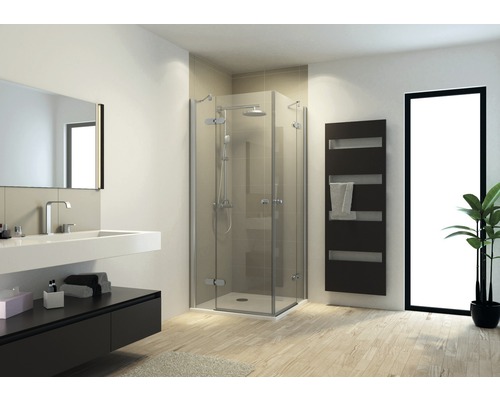 Accès d'angle Schulte Masterclass largeur 90 cm verre transparent, couleur de profilé aspect chrome