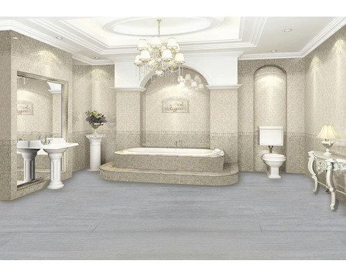 Salle de bains lumineuse avec baignoire, lavabo, toilettes et carrelage