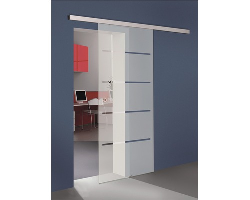 Vantail de porte coulissante en verre Pertura design 4 bandes 820 x 2050 x 8 cm pour ferrure Selir