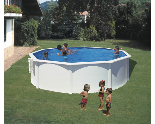 Stahlwandpool-Set Planet Pool Vision-Pool Classic rund Ø 450x120 cm inkl. Sandfilteranlage, Leiter, Einbauskimmer, Filtersand & Anschlussschlauch weiss