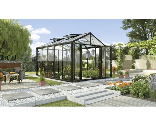 Serre Vitavia Zeus Comfort 10000 verre de sécurité trempé/ panneaux alvéolés avec profilé de sol 258,4x390,8 cm noir