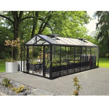 Serre Vitavia Zeus Comfort 15700 verre de sécurité trempé/ panneaux alvéolés avec profilé de sol 258,4x614 cm noir