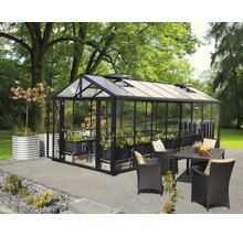 Serre Vitavia Zeus Comfort 15700 verre de sécurité trempé/ panneaux alvéolés avec profilé de sol 258,4x614 cm noir