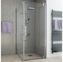 Cabine de douche avec accès d''angle et robinetterie de douche