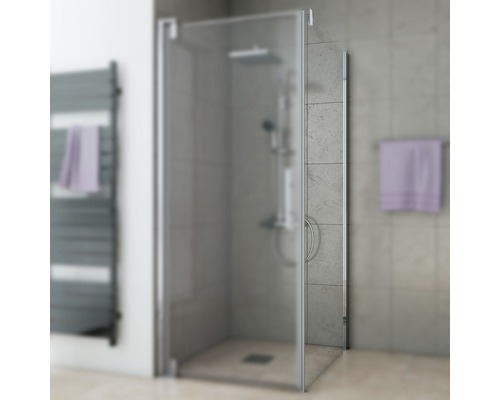 Cabine de douche avec porte tournante en verre dans la salle de bain