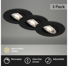 Kit de spots à encastrer LED plastique à intensité lumineuse variable IP23 3 pces 3x5W 3x460 lm 3000 K blanc chaud pivotant Kulana noir Ø 90/68 mm 230V-thumb-0