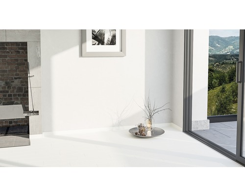 Pièce lumineuse avec carrelage blanc, douche, éléments décoratifs et vue sur l''extérieur