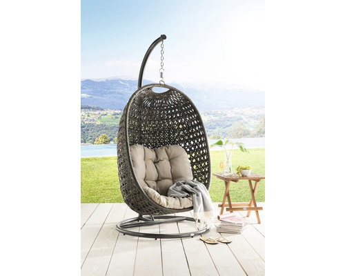 Hängesessel mit Kissen und Gestell für den Aussenbereich