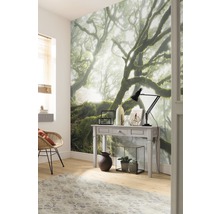 Pièce décorative avec papier peint photo, table et tapis pour une ambiance chaleureuse