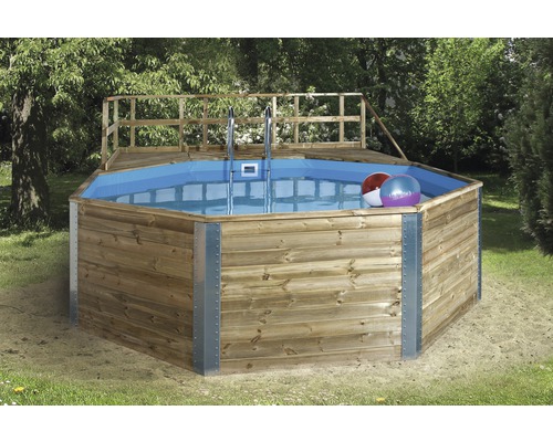 Piscine octogonale en bois avec échelle et plateforme pour le jardin