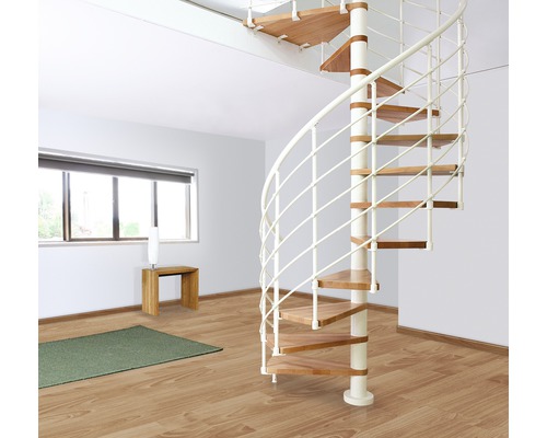 Escalier en colimaçon Pertura Koralia hêtre bois lamellé-collé Ø 120 cm blanc 11 marches 12 pas de marche