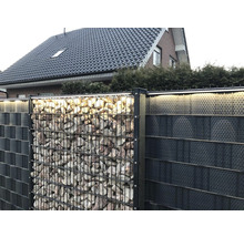 Gartenzaun mit Gabionen und Sichtschutzelementen