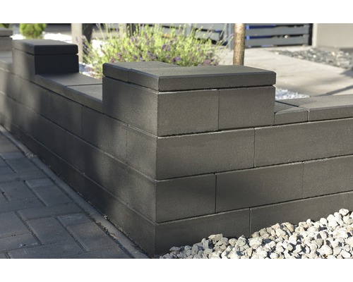 Système mural Trendline pierre de mur 1/2 anthracite lisse 19x19x12.5cm