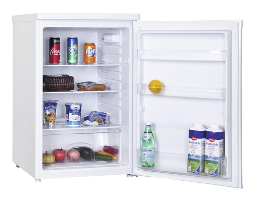Mini-réfrigérateur blanc rempli avec porte ouverte