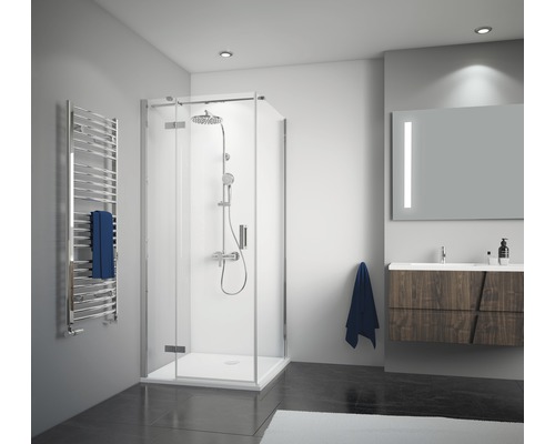 Paroi latérale pour porte de douche BREUER Panorama 80 cm couleur du profilé chrome décor de vitre gris butée de paroi latérale à gauche butée de paroi latérale à droite