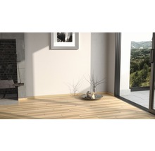 Intérieur avec plancher en bois, cheminée et fenêtre avec vue sur le paysage