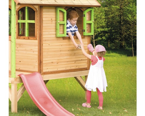 Cabane sur pilotis axi Tom bois avec toboggan, naturel