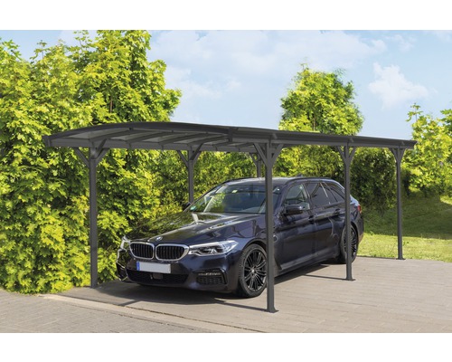 Carport individuel WESTMANN arche arrondie plaques alvéolaires de 6 mm 15 m² avec gouttière 300 x 505 cm anthracite