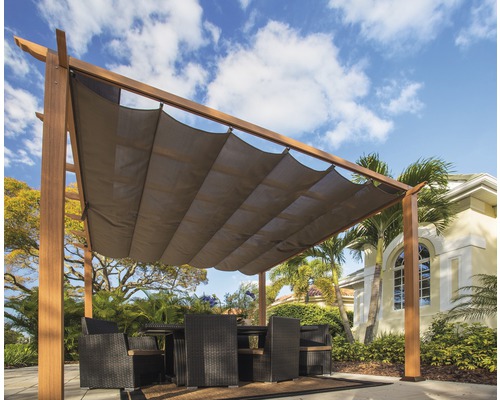 Pergola en alu, Pavillon SOJAG Florida 11x11 avec voile solaire réglable 320x320 cm effet bois