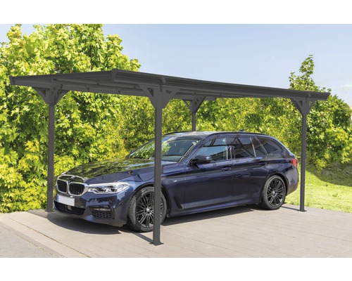 Carport individuel WESTMANN toit plat plaques alvéolaires de 6 mm 15 m² avec gouttière 305 x 503 cm anthracite